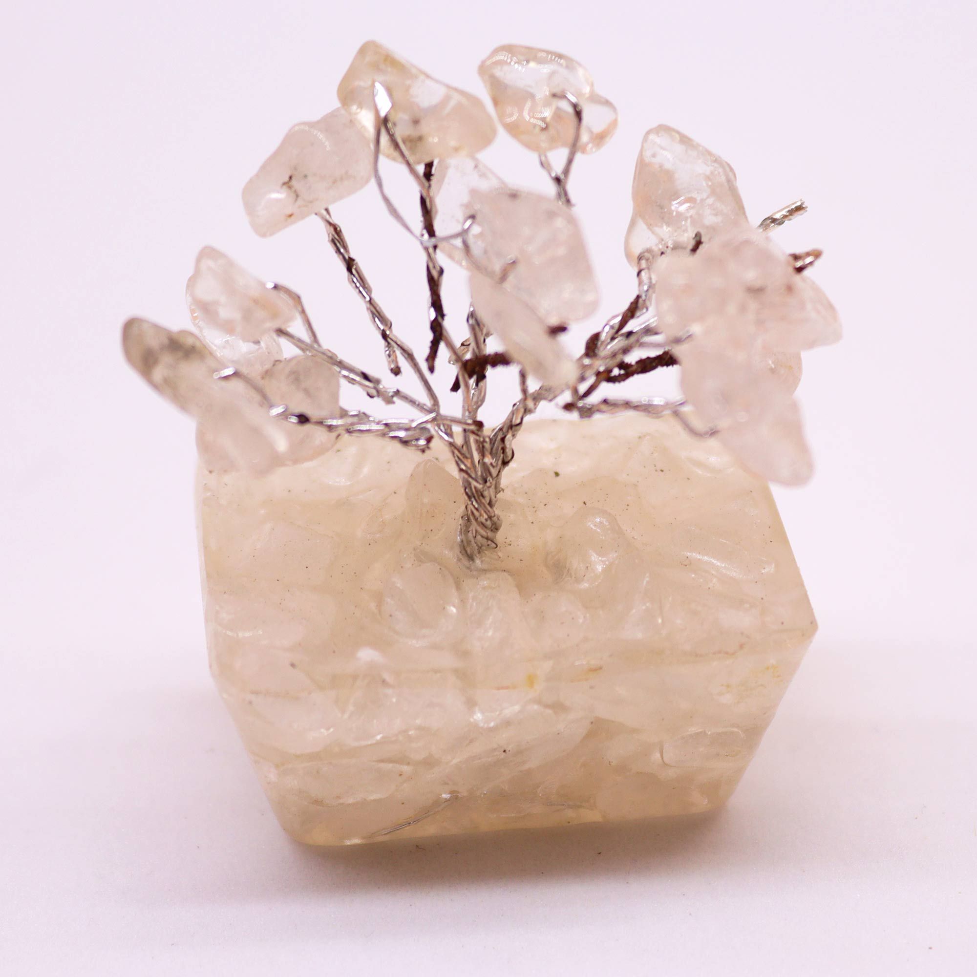 Mini Arbres en Pierres Précieuses sur Base d'Orgonite – Quartz Cristal de Roche (15 pierres)