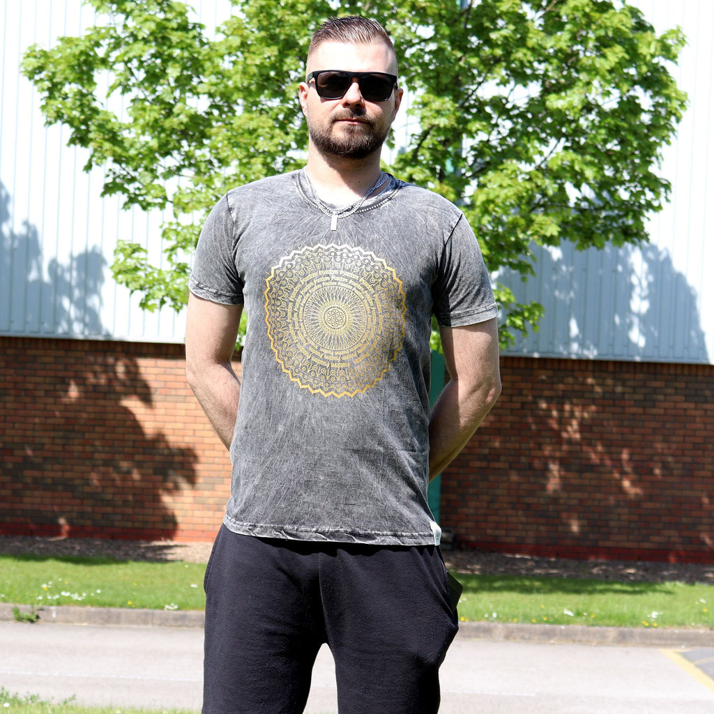 * T-Shirt en Coton Délavé Nomad Sari – Mandala – Gris Foncé – S