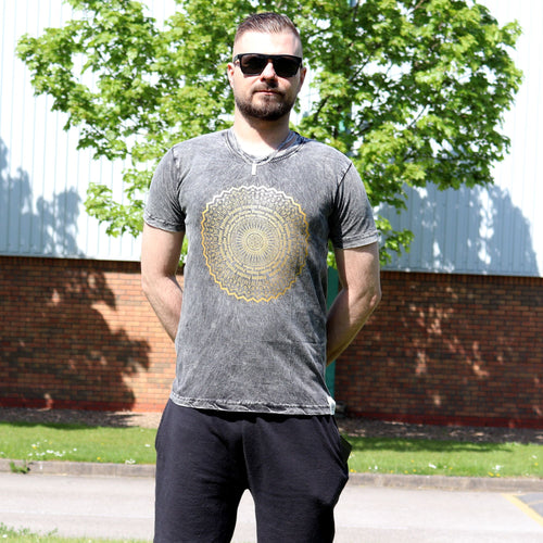 * T-Shirt en Coton Délavé Nomad Sari – Mandala – Gris Foncé – S