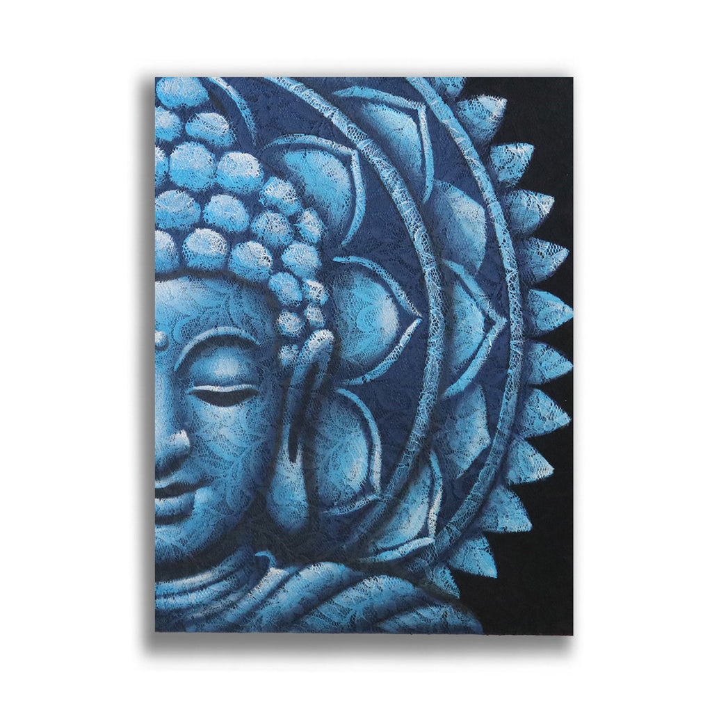 * Tableau demi-visage de Bouddha bleu et mandala, 60 × 80 cm