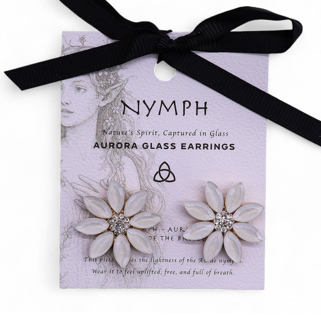 * Boucles d’oreilles fleurs en verre vintage – Teinte perle