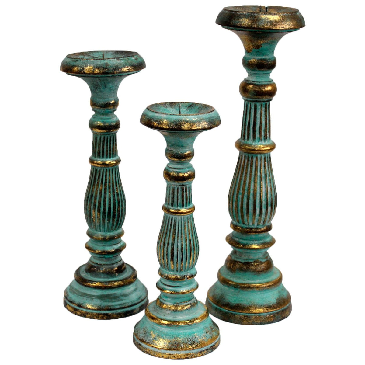 Bougeoir moyen – Turquoise et doré