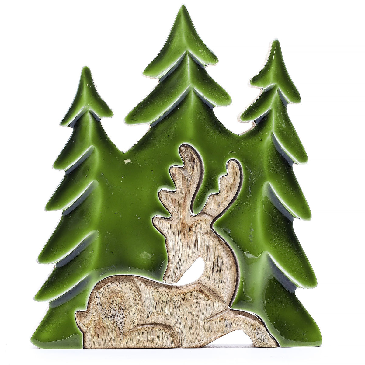 * Perdu dans la forêt – Décoration en bois 3D Cerf dans la forêt – 23 × 20 cm