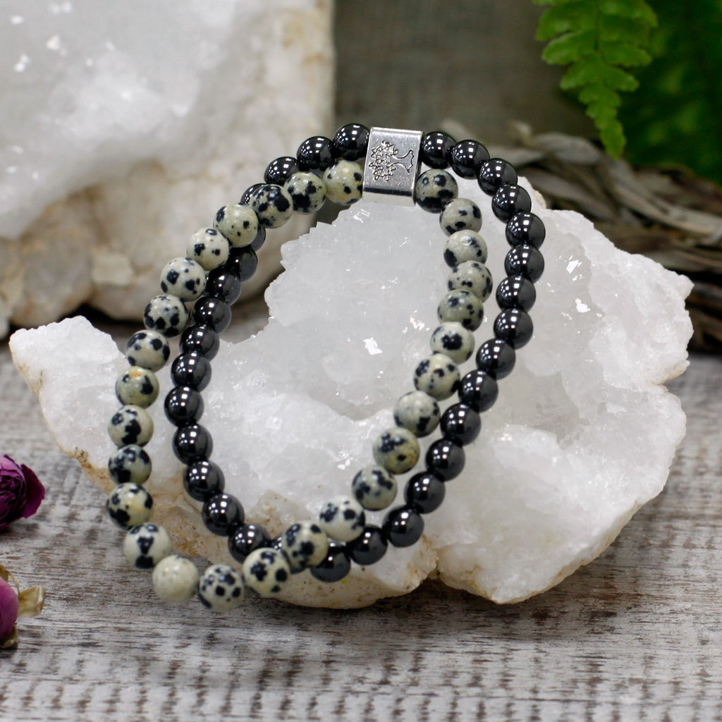 Bracelet Magnétique en Pierres Naturelles – Jaspe Dalmatien