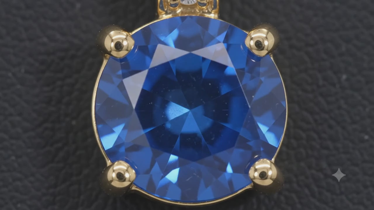 Collier Pendentif Oxyde Bleu Nuit & Zirconiums sur Bélière Dorée – Plaqué Or 1 Micron