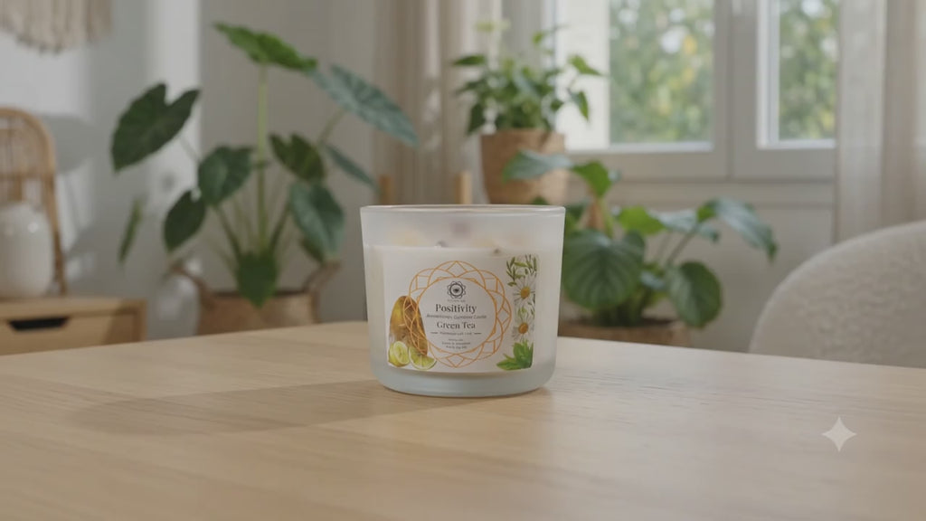 Bougie Green Tree Positivité | Citrine & Thé Vert | Joie, Confiance & Énergie Solaire 256g
