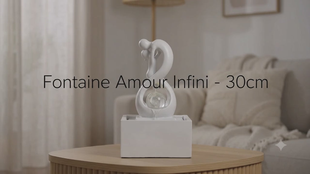 Fontaine Amour Infini Blanc Résine 30cm – LED & Pompe Incluses | Déco Romantique Puré