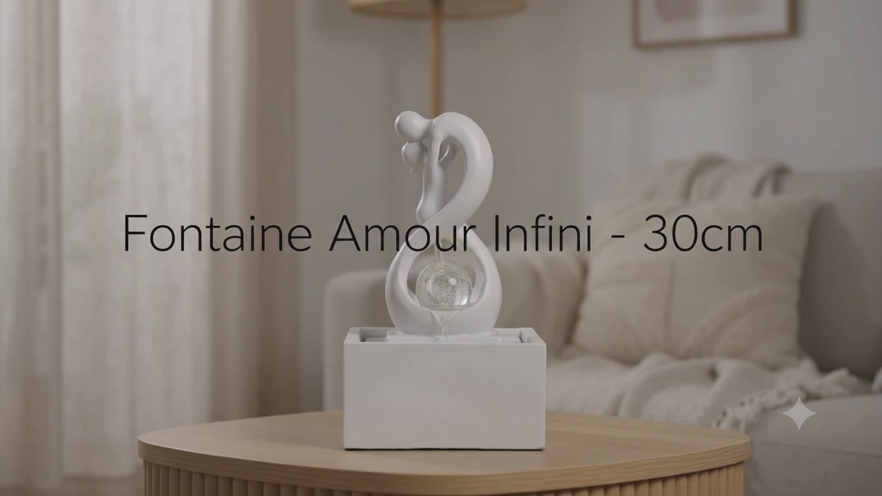 Fontaine Amour Infini Blanc Résine 30cm – LED & Pompe Incluses | Déco Romantique Puré
