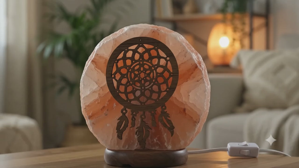 ✨ Lampe de Sel Attrape-Rêves Ovale 5 kg – Sommeil Réparateur, Protection & Lumière Ambrée Himalaya
