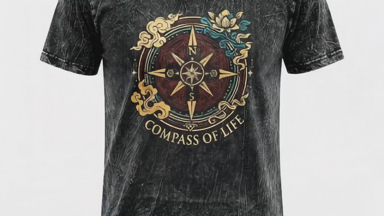 * T-Shirt en Coton Délavé Nomad Sari – Boussole de Vie – Anthracite – M