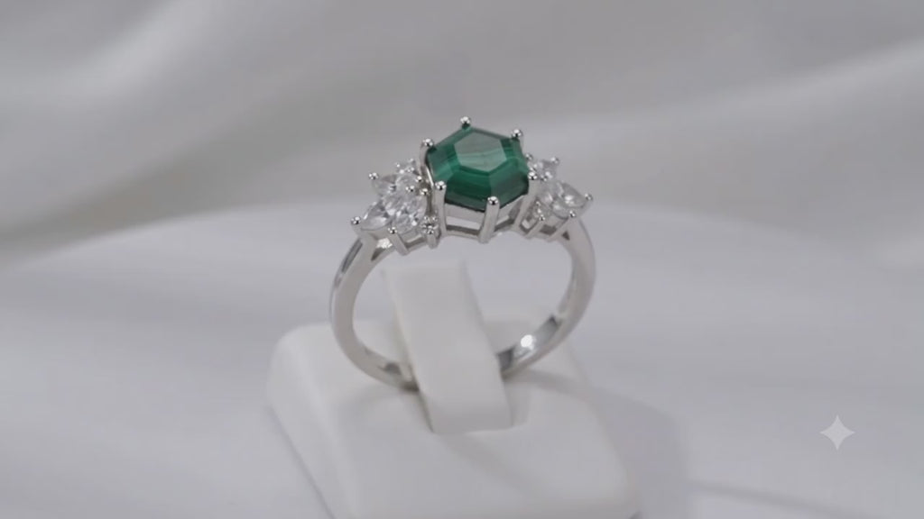✨ Bague Laurier & Malachite – Argent 925 Poinçon | Pierre de Transformation & Équilibre