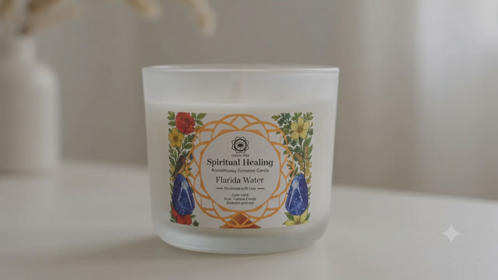 Bougie Green Tree Guérison Spirituelle | Lapis Lazuli & Agua Florida | Troisième Œil & Chamanisme 256g