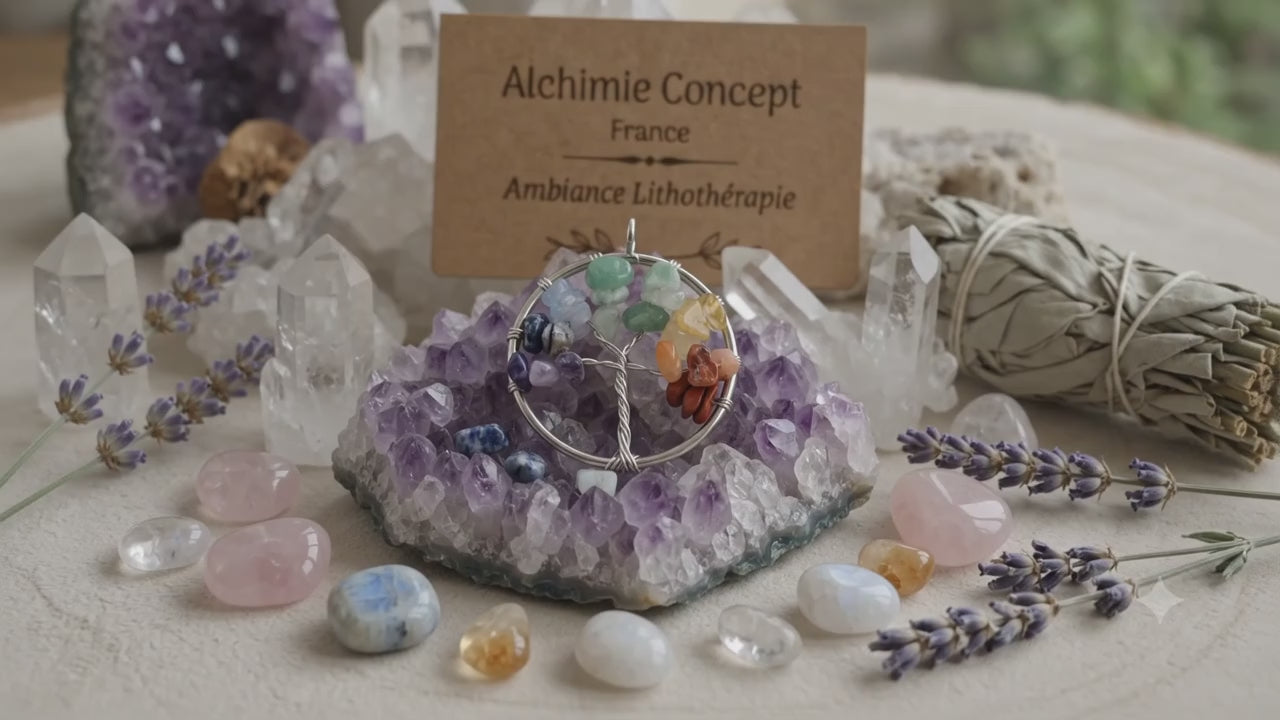 ✨ Pendentif Arbre de Vie 7 Chakras 2.5cm – Pierre Naturelle | Équilibre & Éveil