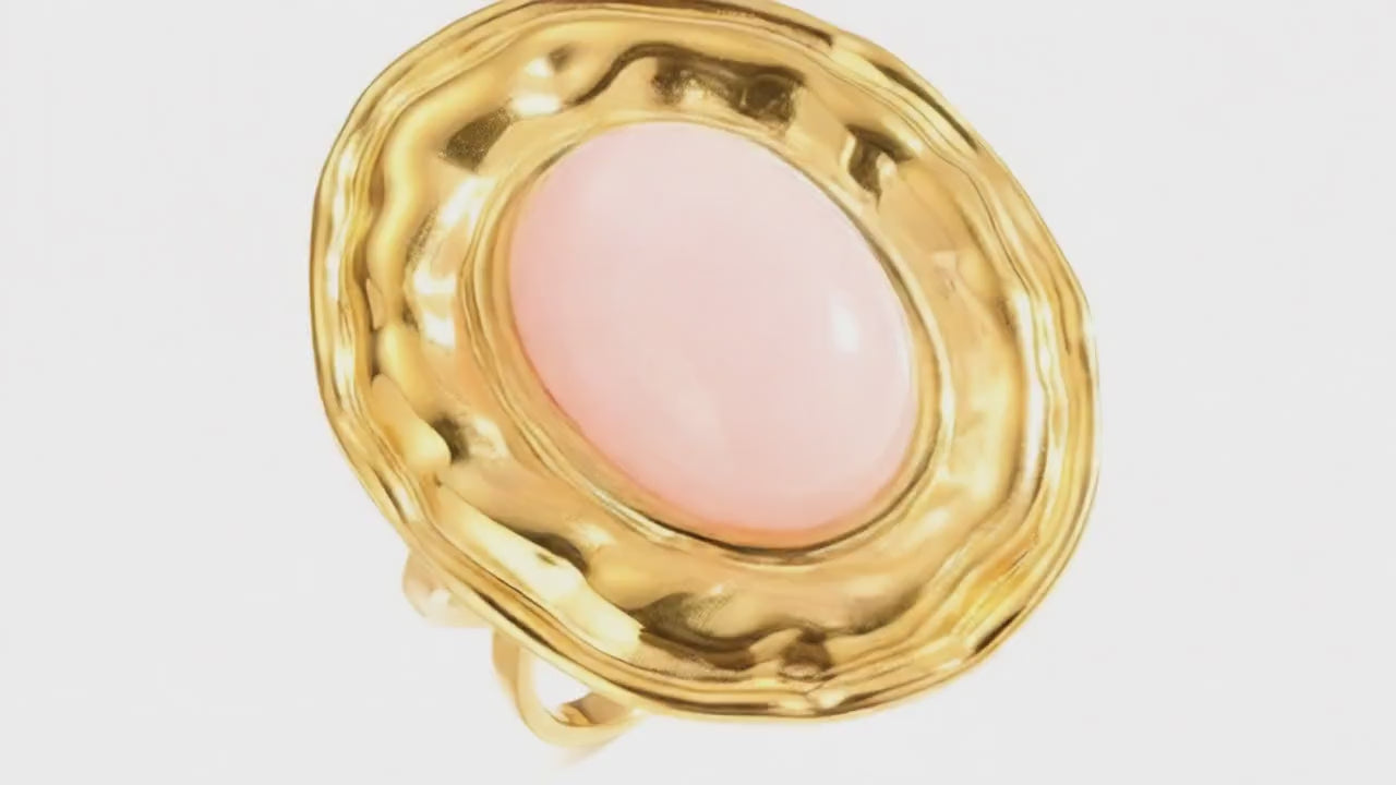 Bague Acier Inoxydable Pierre Naturelle Quartz Rose – Réglable