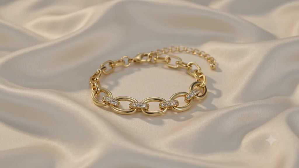 * Bracelet Femme Doré Diamant CZ – Plaqué Or 1 Micron