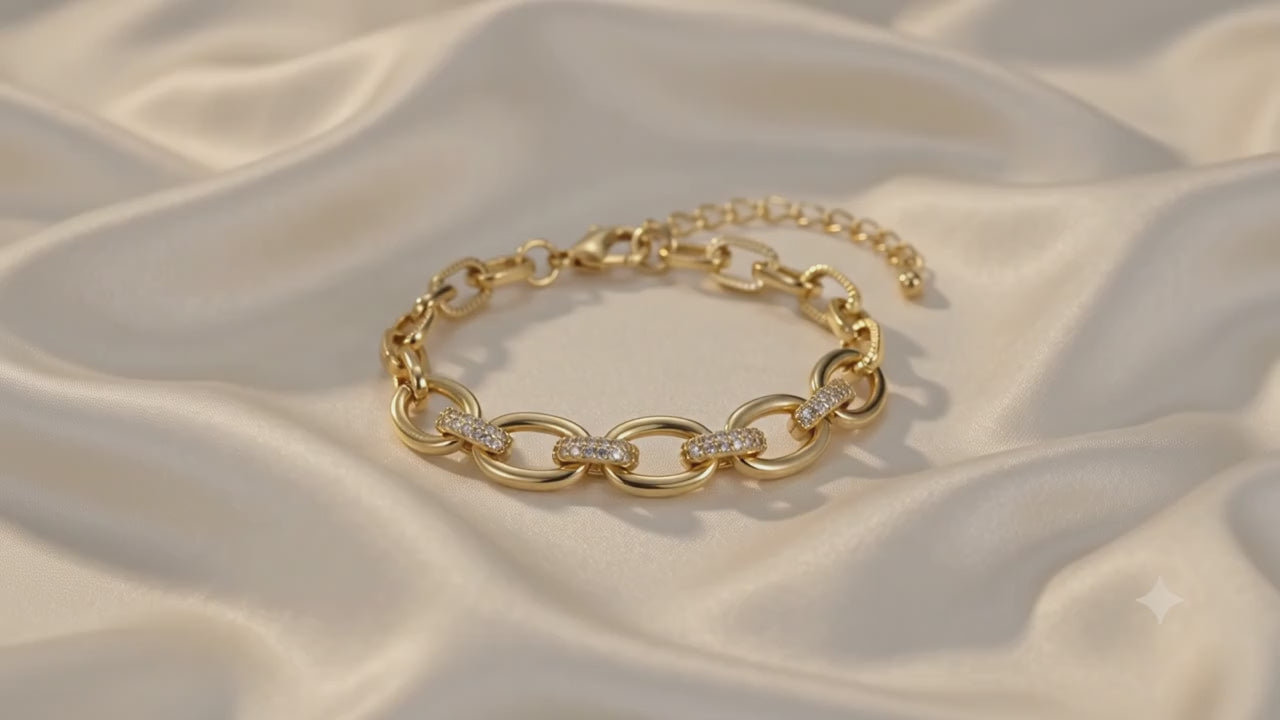 * Bracelet Femme Doré Diamant CZ – Plaqué Or 1 Micron