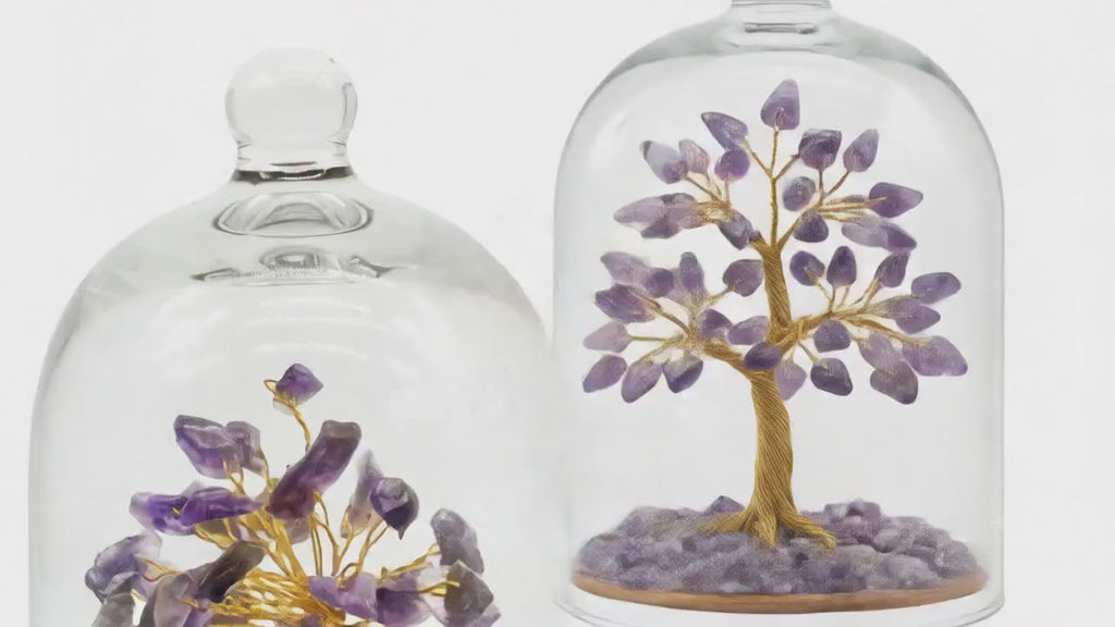 Arbre du Bonheur Améthyste sous Cloche 12cm – Pierre Naturelle & Harmonie Intérieure