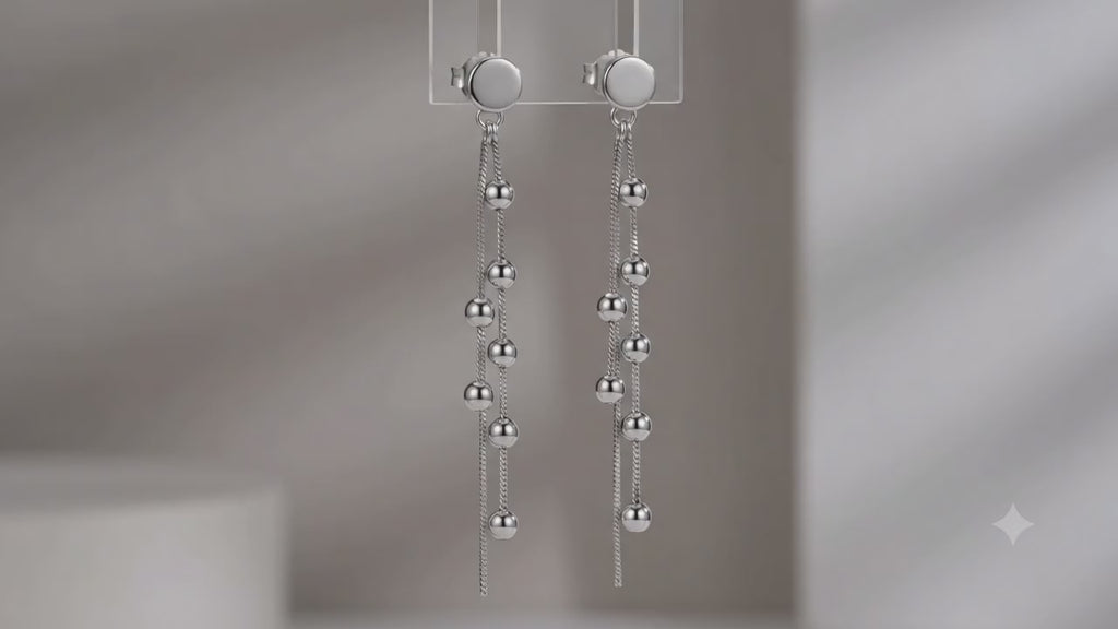 ✨ Boucles d'Oreilles Albane Argent 925 Poinçonné | Cascade de Perles & Zirconiums | 75mm