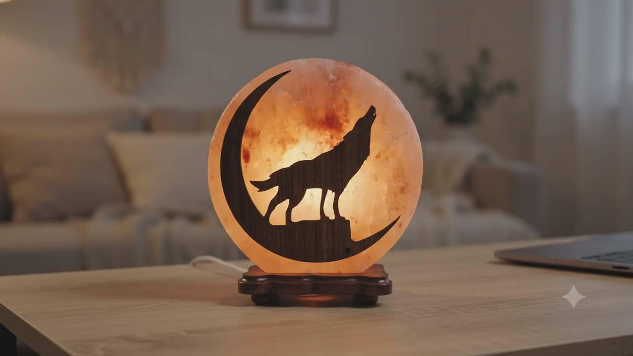 ✨ Lampe de Sel Loup 5 kg – Animal Totem Himalaya | Force, Intuition & Énergie Sauvage