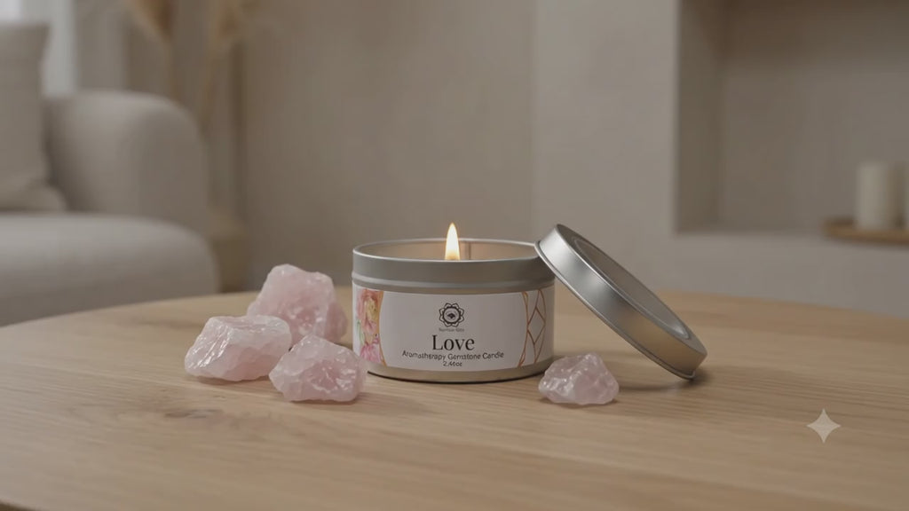 Bougie Green Tree Amour | Quartz Rose & Rose | Amour de Soi & Guérison Émotionnelle 70g