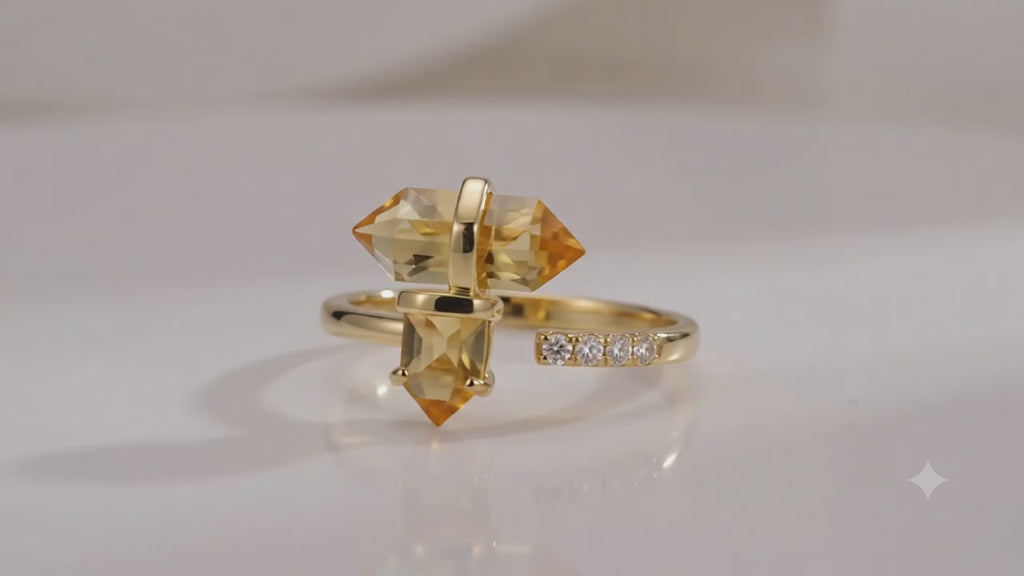 ✨ Bague Argent 925 Citrine Pointe Plaquée Or – Poinçon Certifié | Pierre du Soleil & Abondance