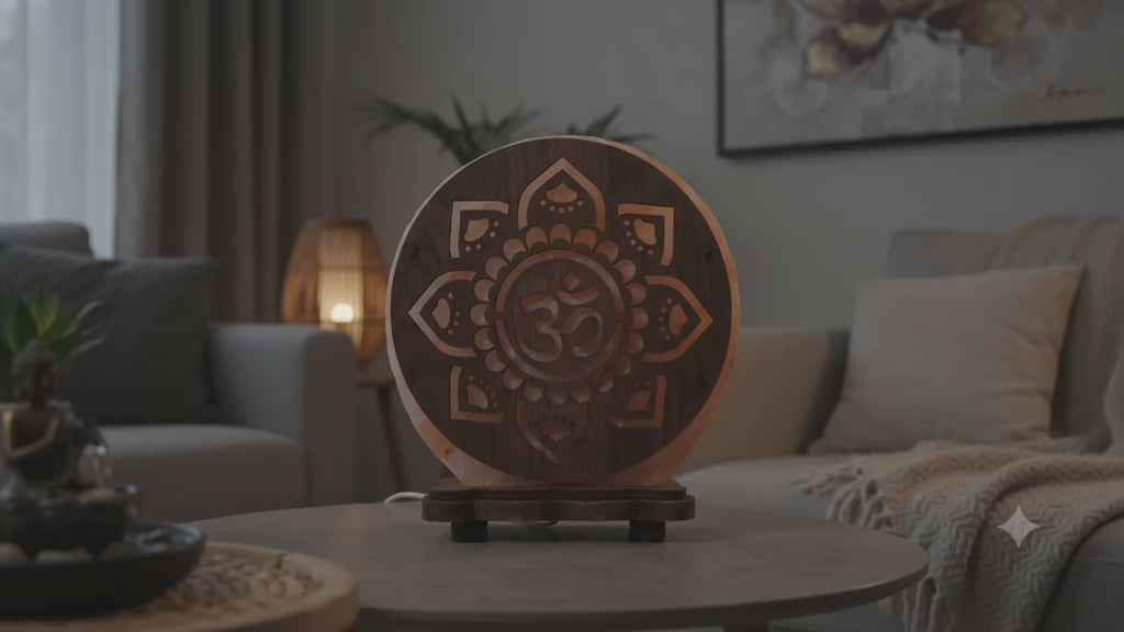 ✨ Lampe de Sel OM Soleil 5 kg – Double Symbole Sacré Himalaya | Vitalité, Yoga & Éveil Solaire