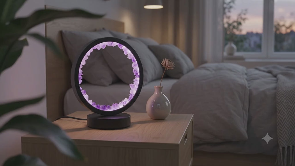 ✨ Lampe d'Ambiance Améthyste Naturelle 21cm – Tactile USB-C & Lumière Cristaux
