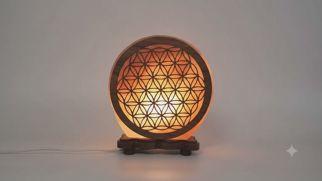✨ Lampe de Sel Fleur de Vie 5 kg – Géométrie Sacrée, Harmonie Universelle & Lumière Himalaya