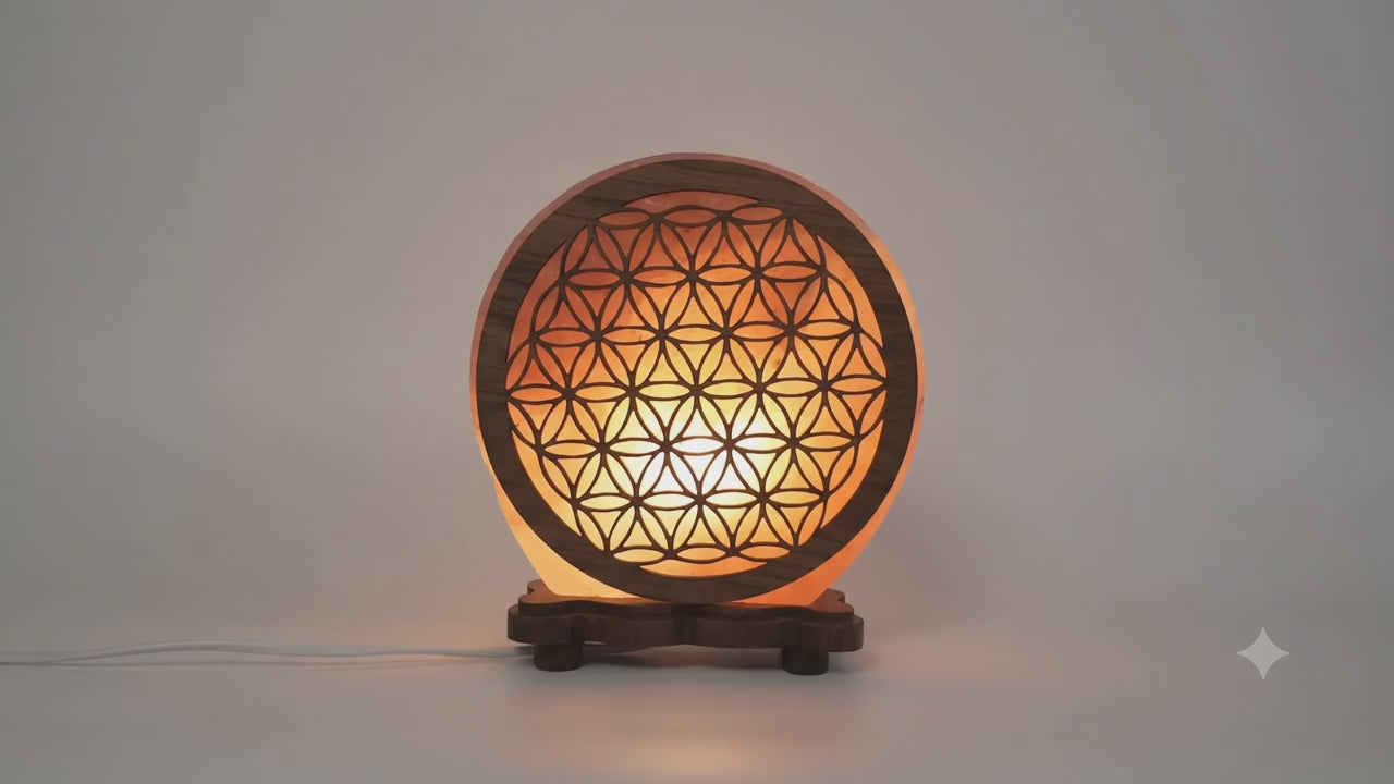 ✨ Lampe de Sel Fleur de Vie 5 kg – Géométrie Sacrée, Harmonie Universelle & Lumière Himalaya