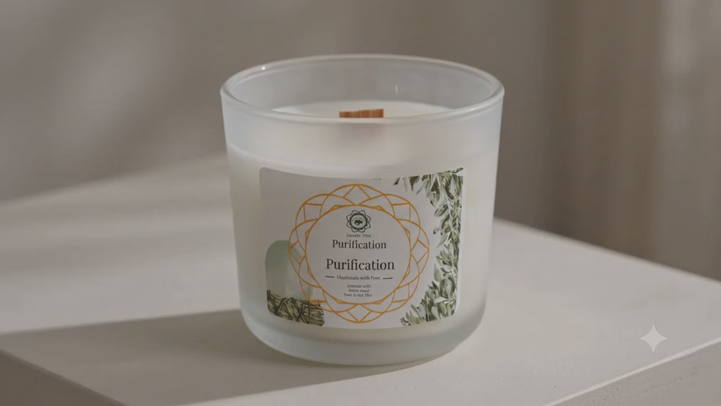 Bougie Green Tree Purification | Sélénite & Sauge Blanche | Cleansing Énergétique & Protection 256g