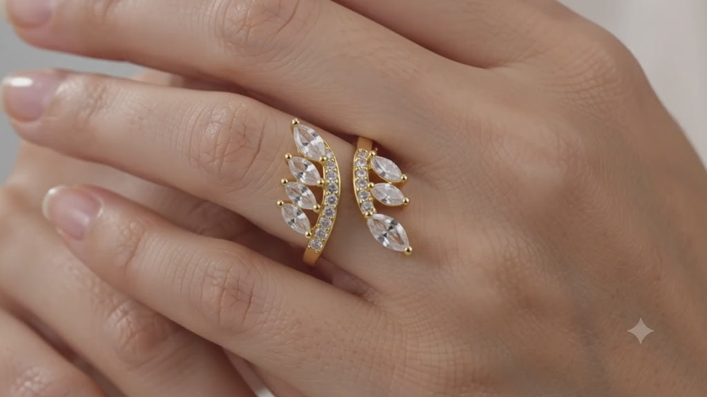 Bague Femme Réglable Diamants CZ Serties – Plaqué Or 1 Micron