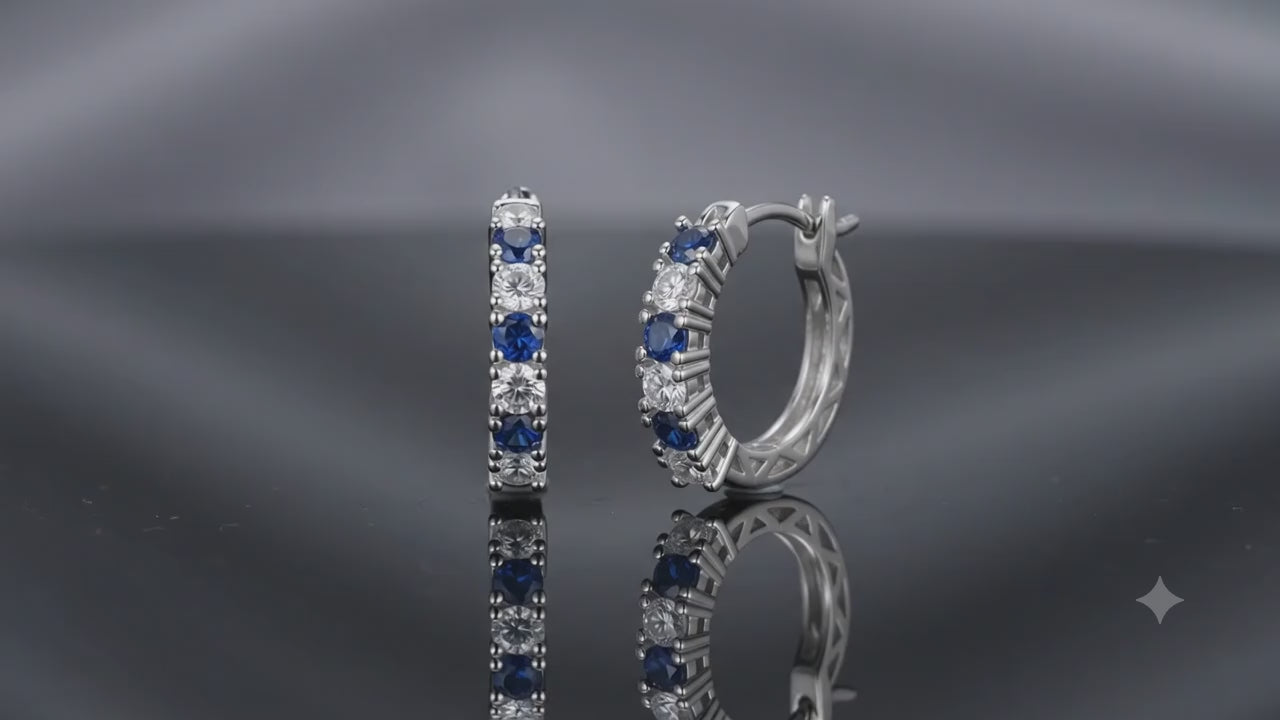 ✨ Créoles Magdeleine Argent 925 Poinçon Certifié | Zirconiums Blanc & Bleu | Élégance Contemporaine 20mm