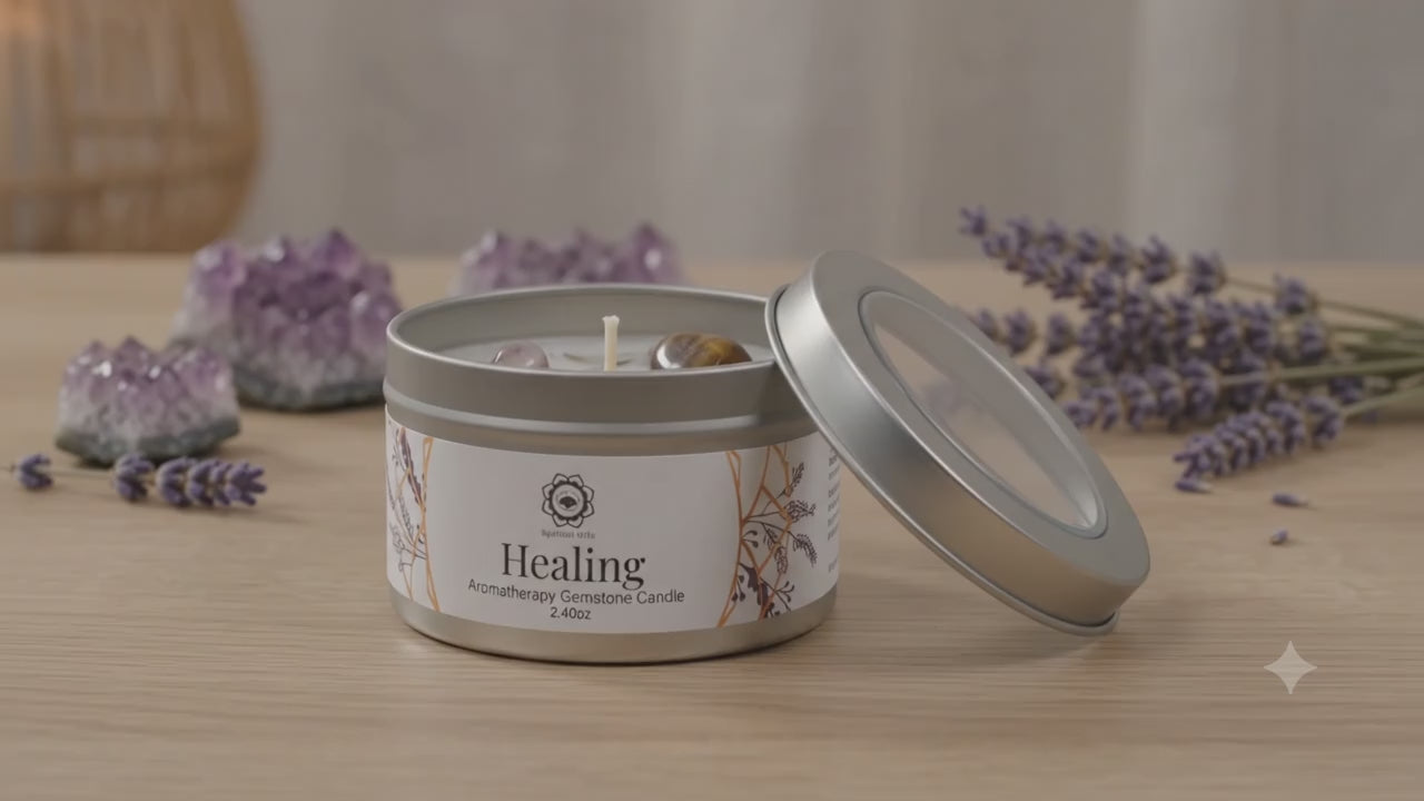 Bougie Green Tree Guérison | Améthyste & Lavande | Apaisement, Sommeil & Régénération 70g