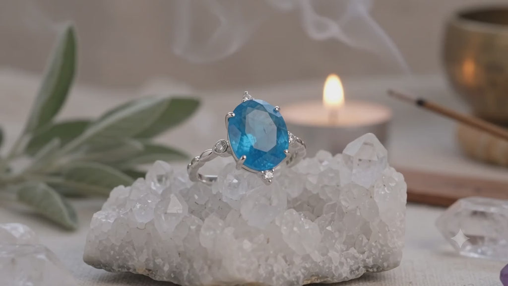 ✨ Bague Argent 925 Certifié Poinçon – Apatite Ovale Impériale | Taille Réglable