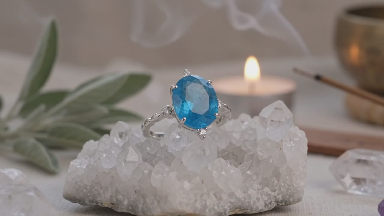 ✨ Bague Argent 925 Certifié Poinçon – Apatite Ovale Impériale | Taille Réglable