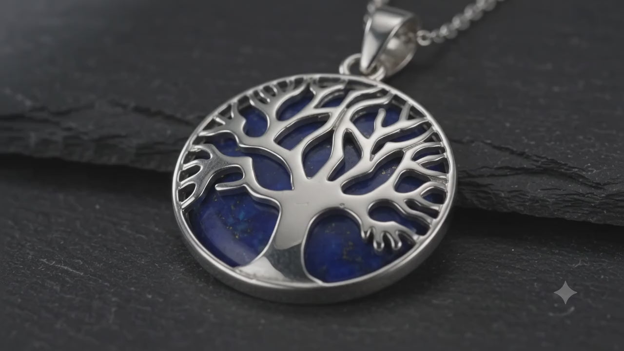 Pendentif Lapis-Lazuli Arbre de Vie – Pierre de Vérité & Prospérité Lithothérapie
