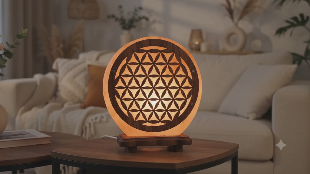 ✨ Lampe de Sel Fleur de Vie Bis 5 kg – Motif Sacré Alternatif, Harmonie & Énergie Himalaya