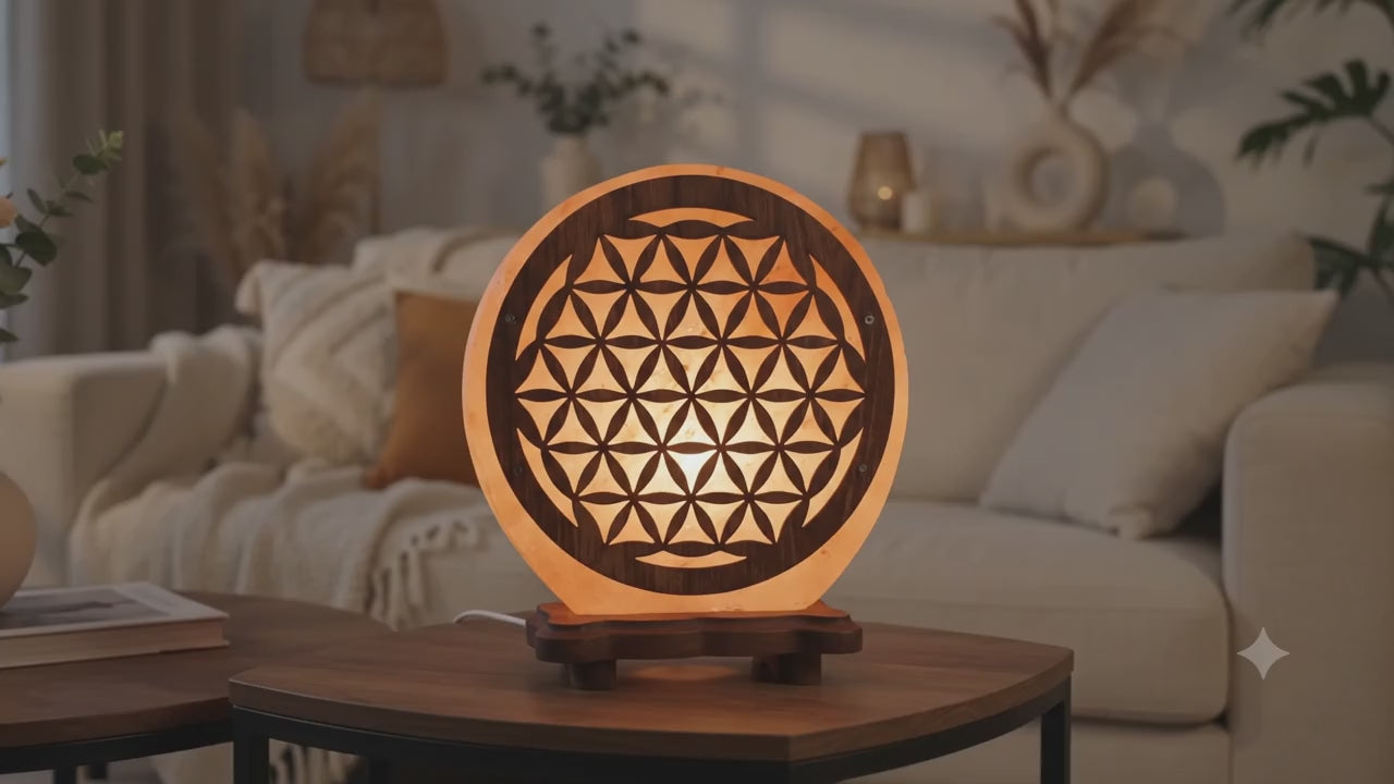 ✨ Lampe de Sel Fleur de Vie Bis 5 kg – Motif Sacré Alternatif, Harmonie & Énergie Himalaya