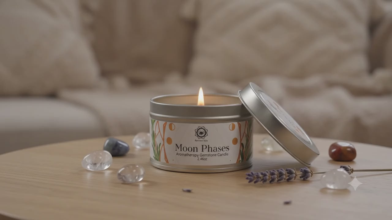 Bougie Green Tree Phases de la Lune | Pierre de Lune & Ylang Ylang | Rituels Lunaires & Féminin Sacré 70g