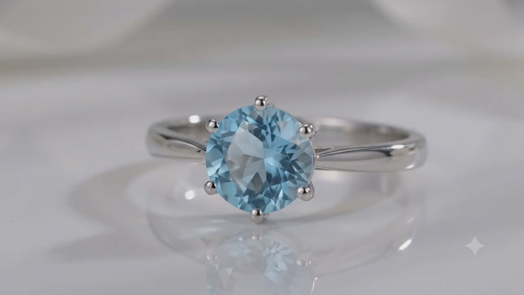 ✨ Bague Argent 925 Poinçon | 'Rond Sublime' – Aigue Marine Naturelle – Taille Réglable