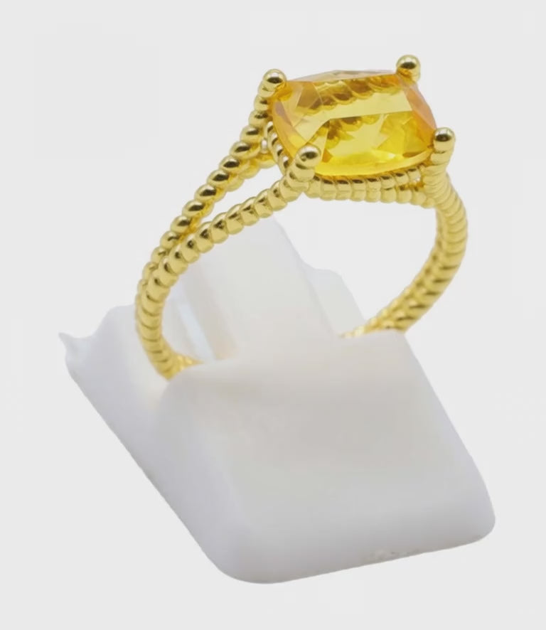 ✨ Bague Argent 925 Citrine Naturelle Rectangle ✦ Plaquée Or | Poinçon Certifié