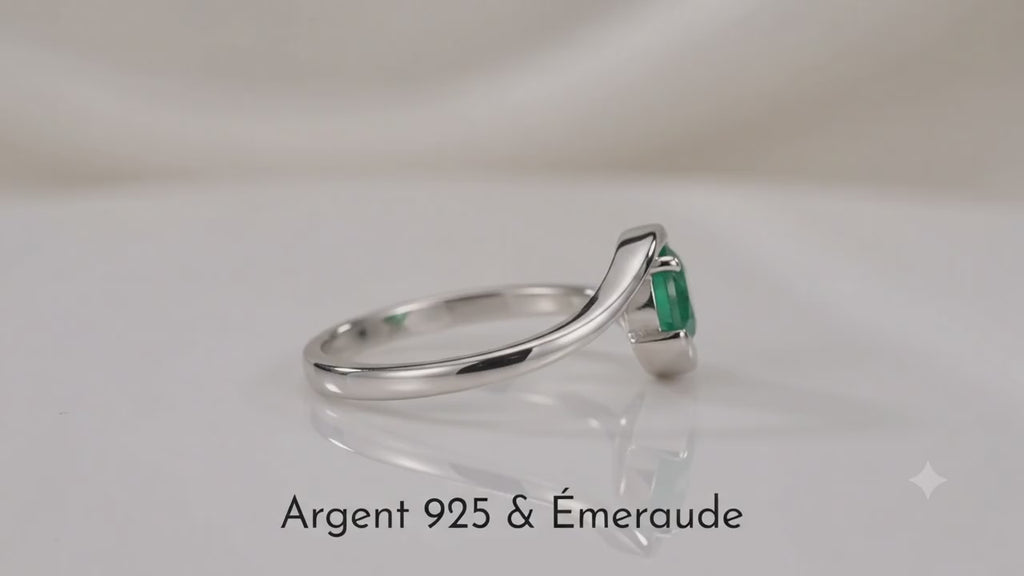 Bague Émeraude Doriane – Argent 925 Cabochon Rond Facetté | Lithothérapie