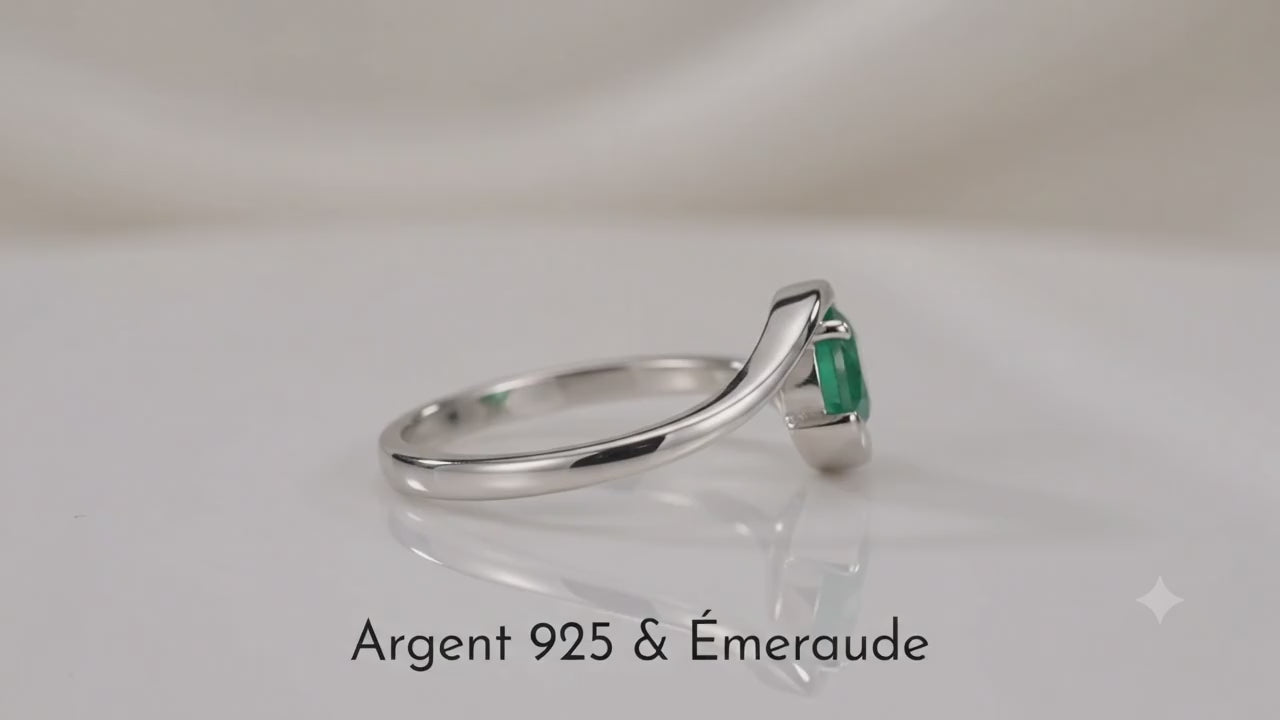 Bague Émeraude Doriane – Argent 925 Cabochon Rond Facetté | Lithothérapie