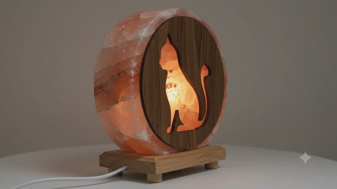 ✨ Lampe de Sel Chat 5 kg – Sculpture Féline Himalaya | Lumière Ambrée & Purification de l'Air