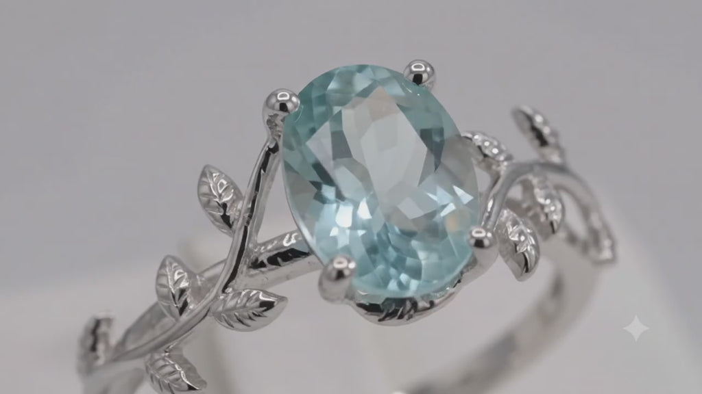 ✨ Bague Argent 925 Poinçon | 'Murmure de Laurier' – Aigue Marine Naturelle – Taille Réglable